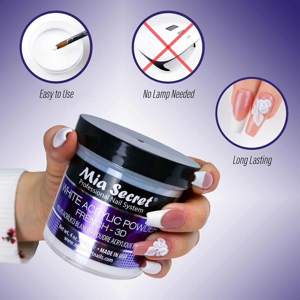 Polvo blanco Mia Secret para French Manicure con acabado limpio y profesional.