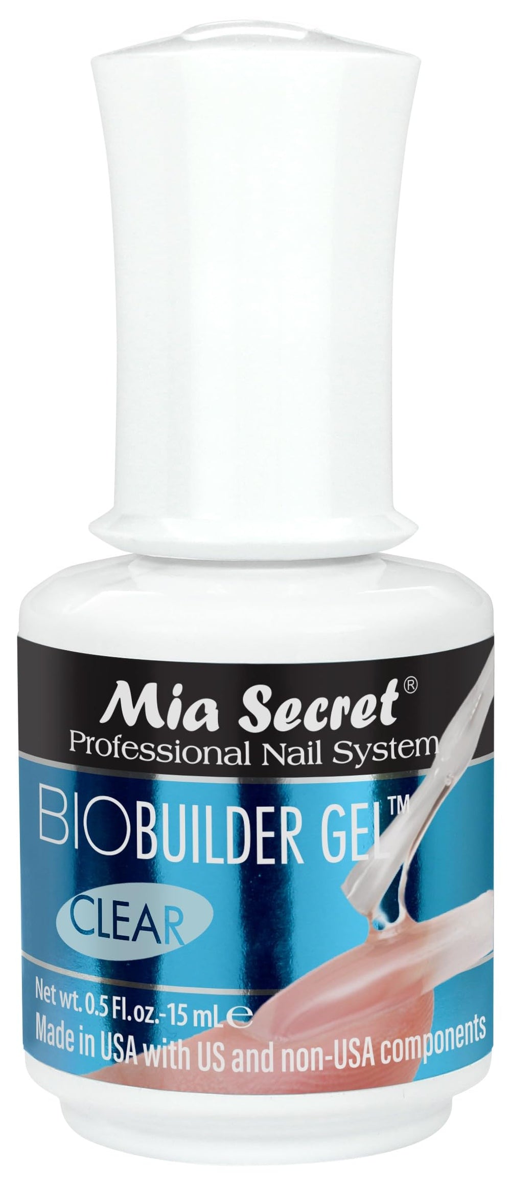Mia Secret gel de construcción claro, vista frontal de la botella para extensiones con aspecto natural