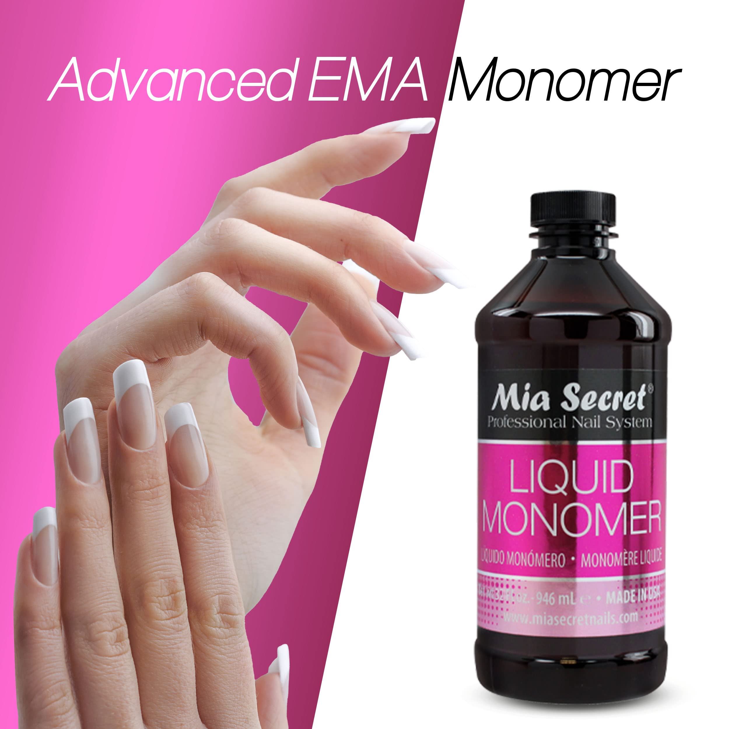 Mia Secret Liquid Monomer leak-proof cap close-up showing mess-free operation.