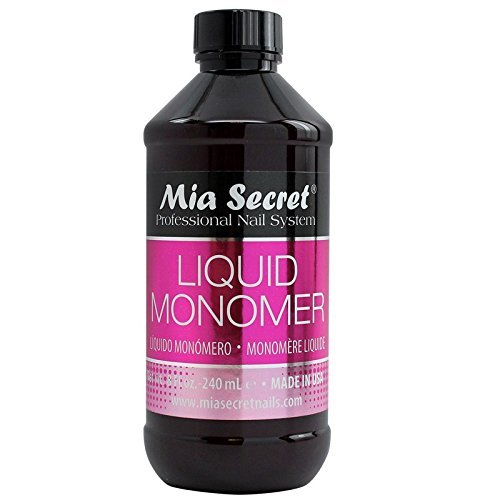 Mia Secret monómero EMA avanzado, botella para uso profesional en uñas acrílicas.