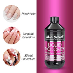 Mia Secret monómero líquido 4 oz ofrece control durante la aplicación de uñas acrílicas.