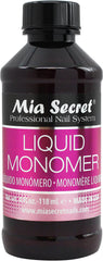 Mia Secret monómero líquido 4 oz en botella para aplicación estable en uñas acrílicas.
