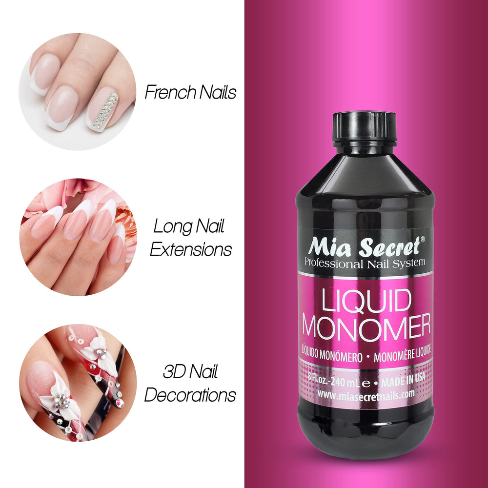 Mia Secret monomero liquido para uñas acrilicas, mayor flexibilidad.