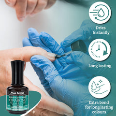 Mia Secret No Burn Primer Xtra Bond nail swatches showing reduced lifting potential