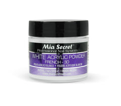 Mia Secret polvo acrílico blanco 1oz, textura suave para arte de uñas 3D.