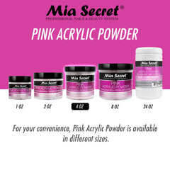 Mia Secret polvo acrílico rosa, adhesión superior para uñas duraderas.