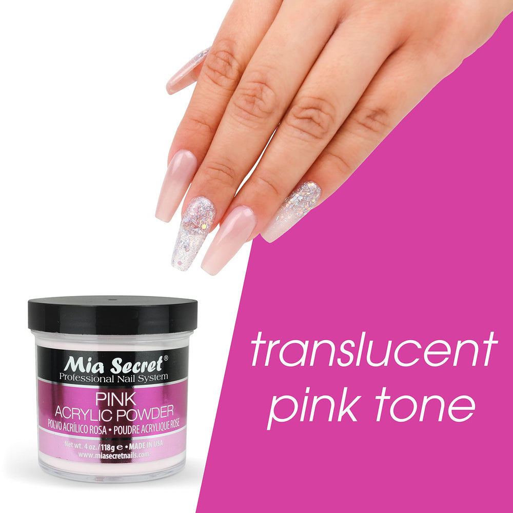Mia Secret polvo acrílico rosa para arte de uñas.