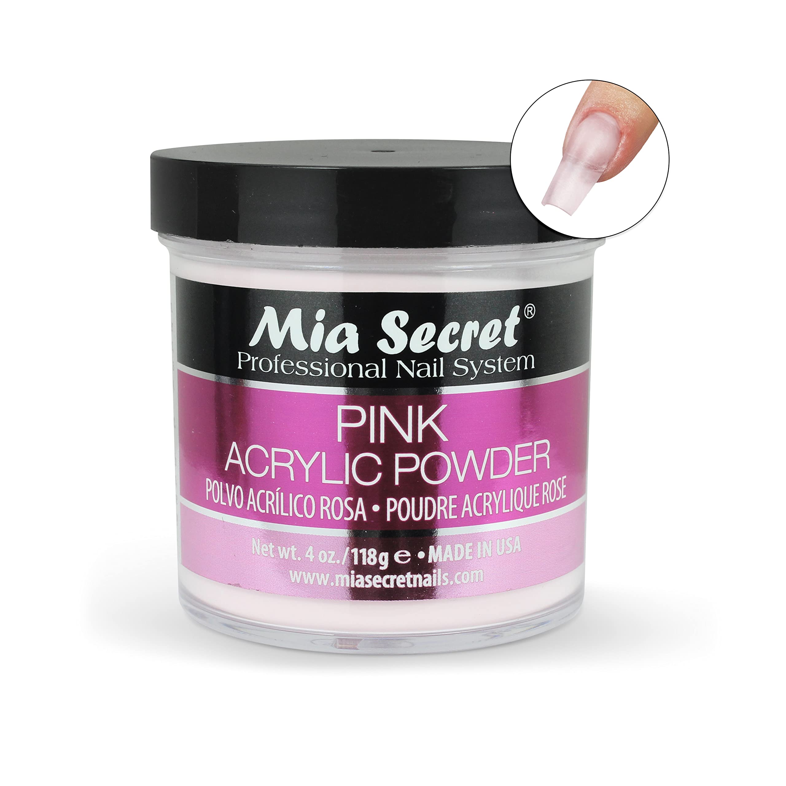 Mia Secret polvo acrílico rosa, autonivelación que facilita esculpido.