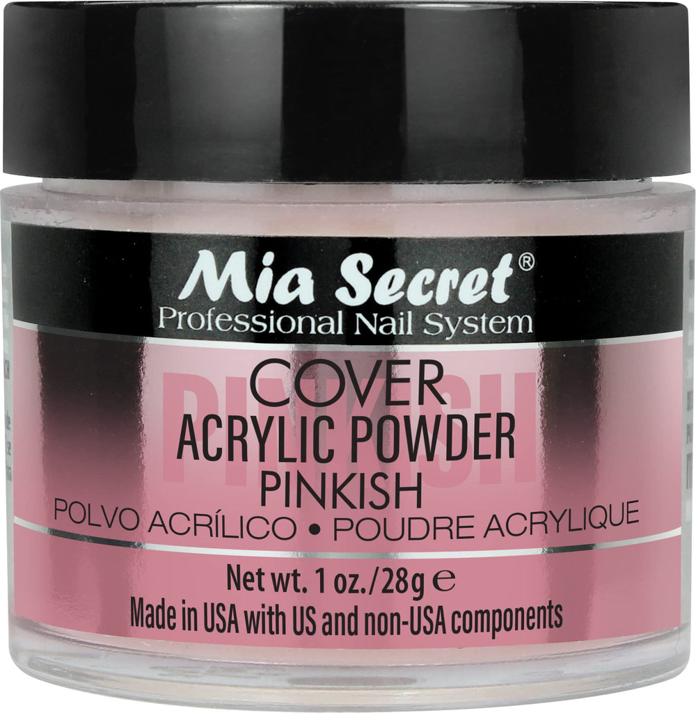 Mia Secret polvo acrílico rosado cubre imperfecciones y da acabado suave.