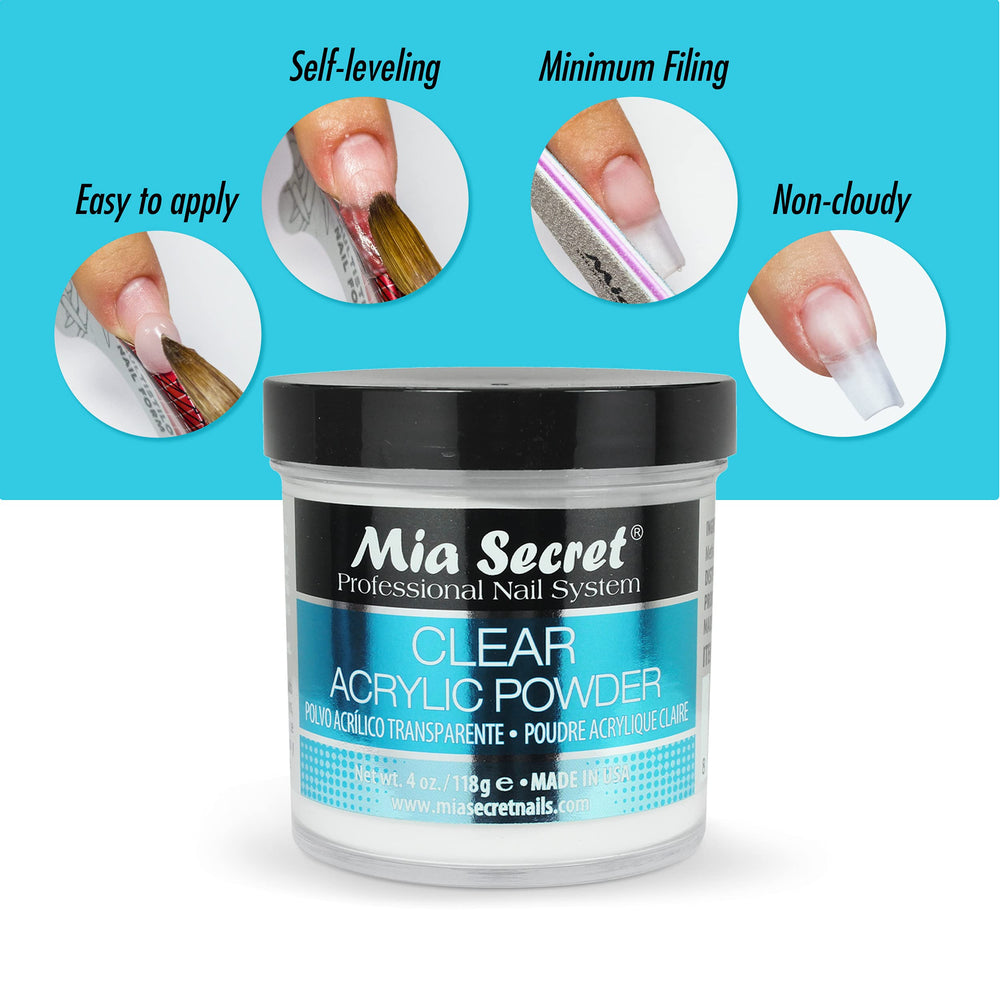 Mia Secret polvo acrílico transparente para retoques y uñas profesionales