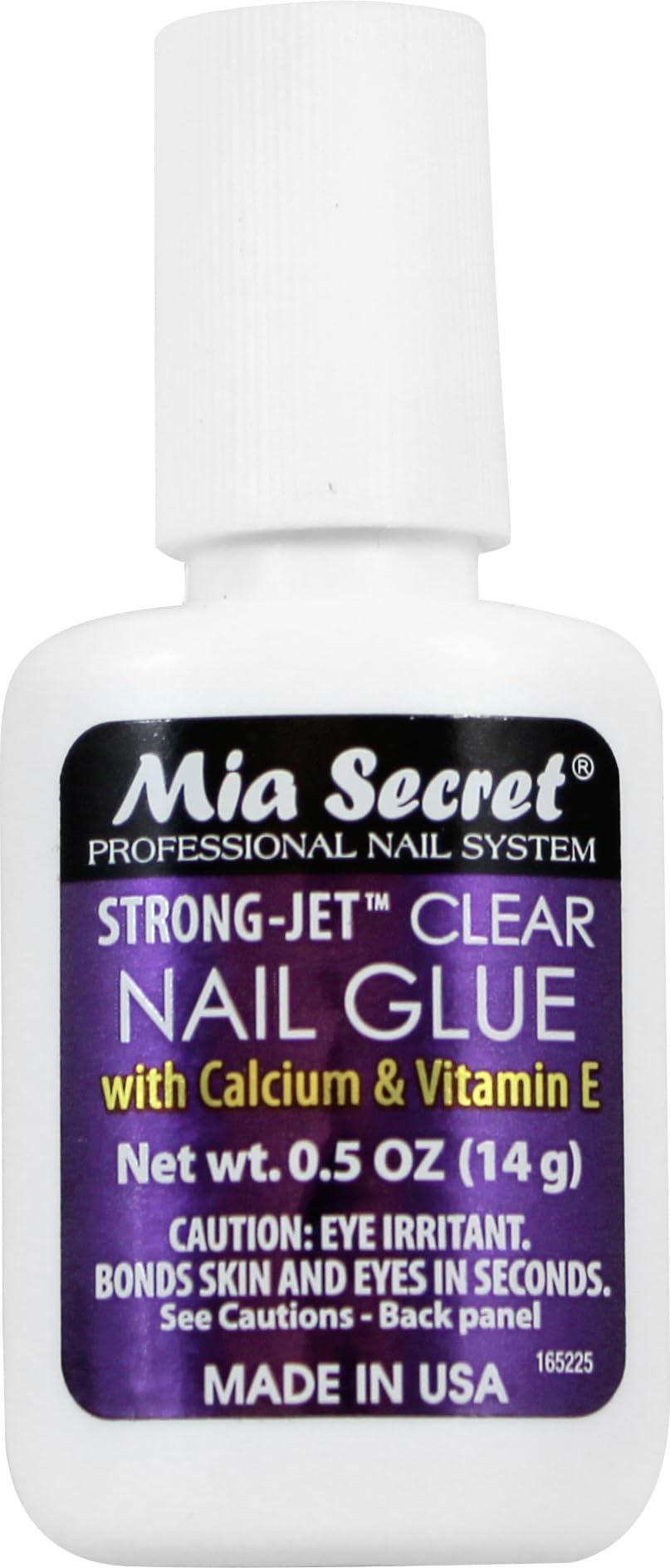 Mia Secret Strong-Jet bottle front shows quick-dry bonding for durable nails.