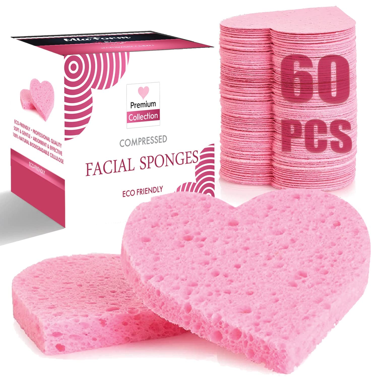 miaform 60-count compressed facial sponges pack for travel and cleansing