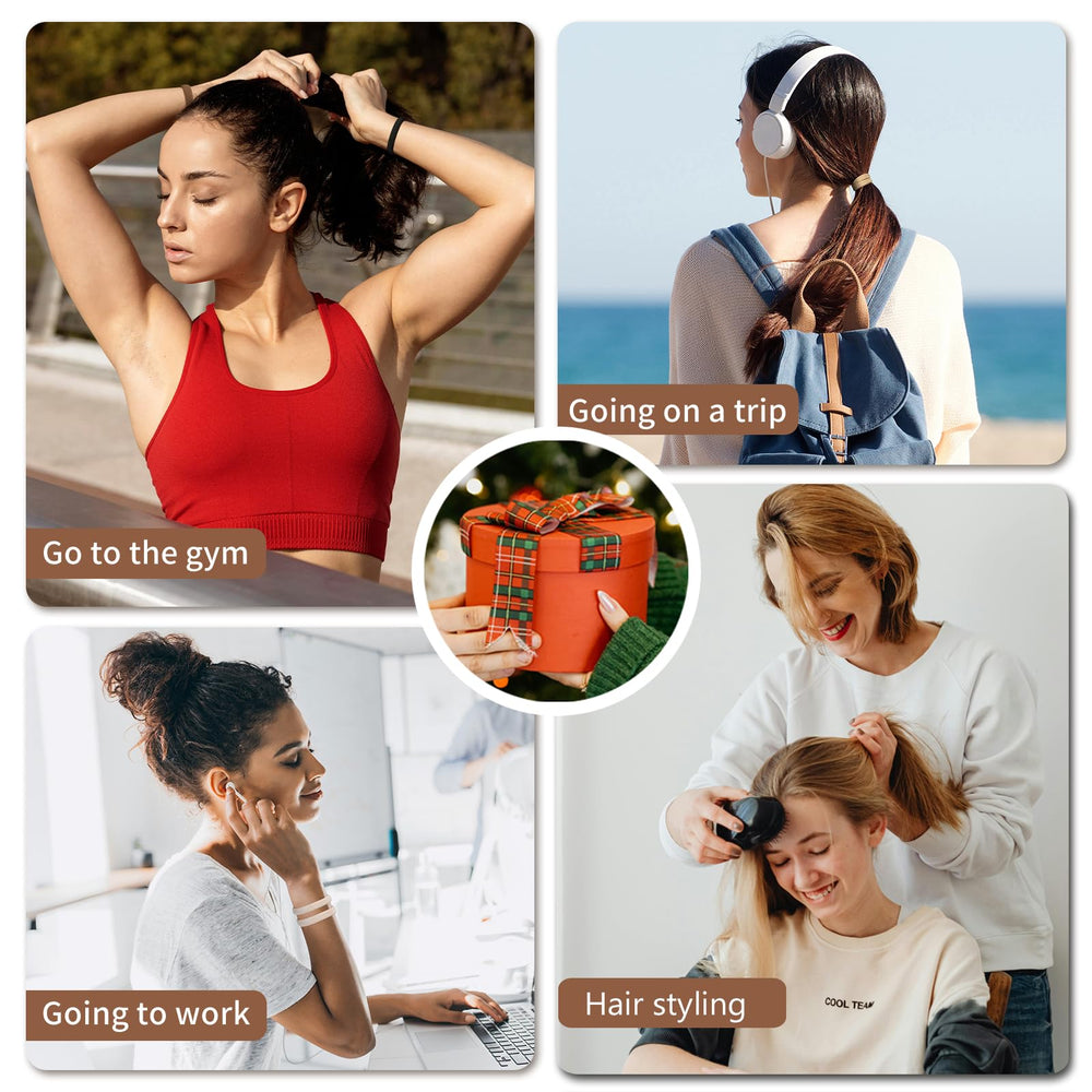 Gomas Mia Klein para diferentes estilos de pelo: coletas, moños y trenzas.