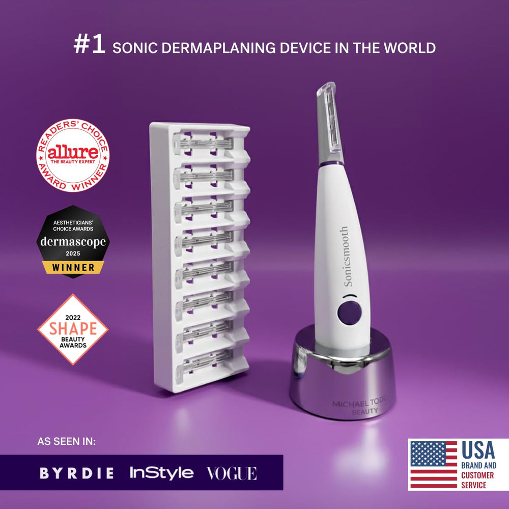 Michael Todd Sonicsmooth dermaplaner head closeup shows precision blades.