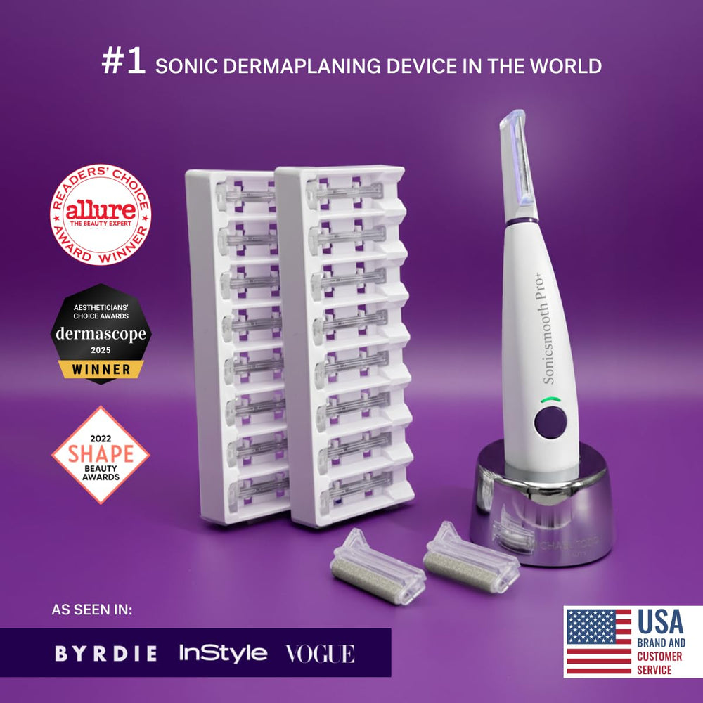 Dermaplaning blades from Michael Todd Sonicsmooth Pro+ for accurate hair removal.
