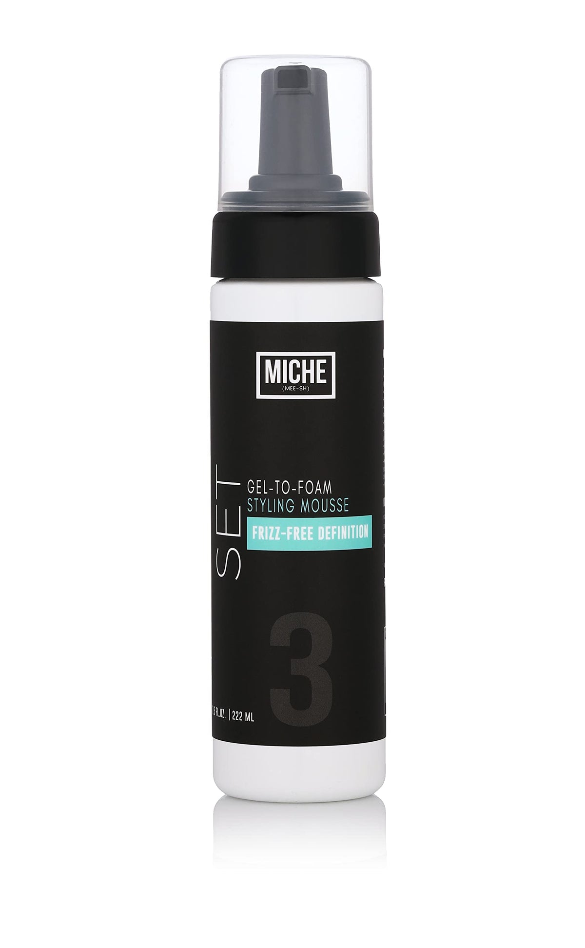 Miche Beauty gel que se transforma en mousse, botella elegante para peinado ligero y definición duradera.