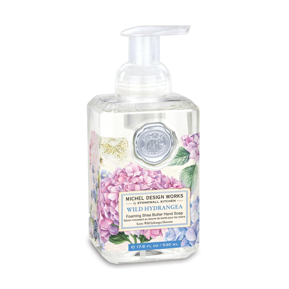 Michel Design Works Jabon Espuma Hortensias Dispensador Cuadrado para manos suaves y perfumadas.