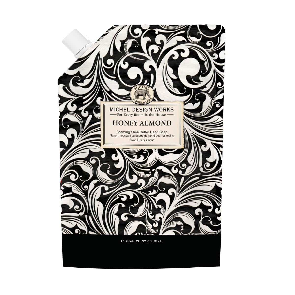 Michel Design Works jabón de manos espumoso con aroma a almendra y miel en botella.