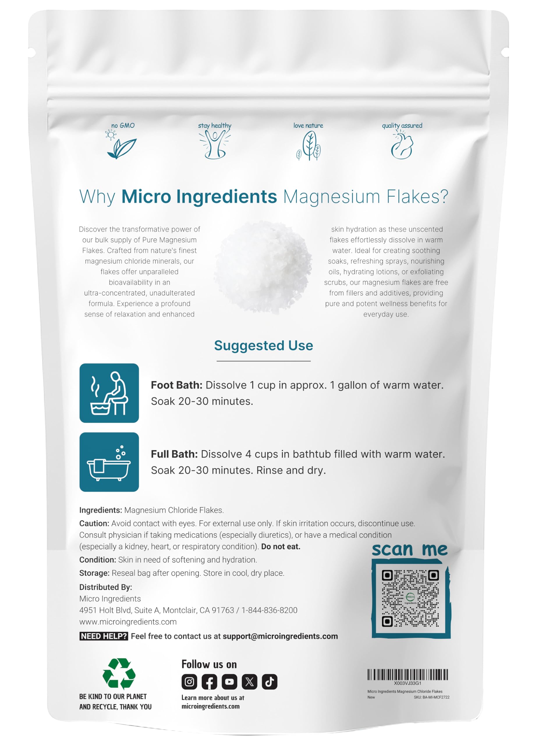 Micro Ingredients Magnesium Flakes dissolving in warm water for a soothing soak.