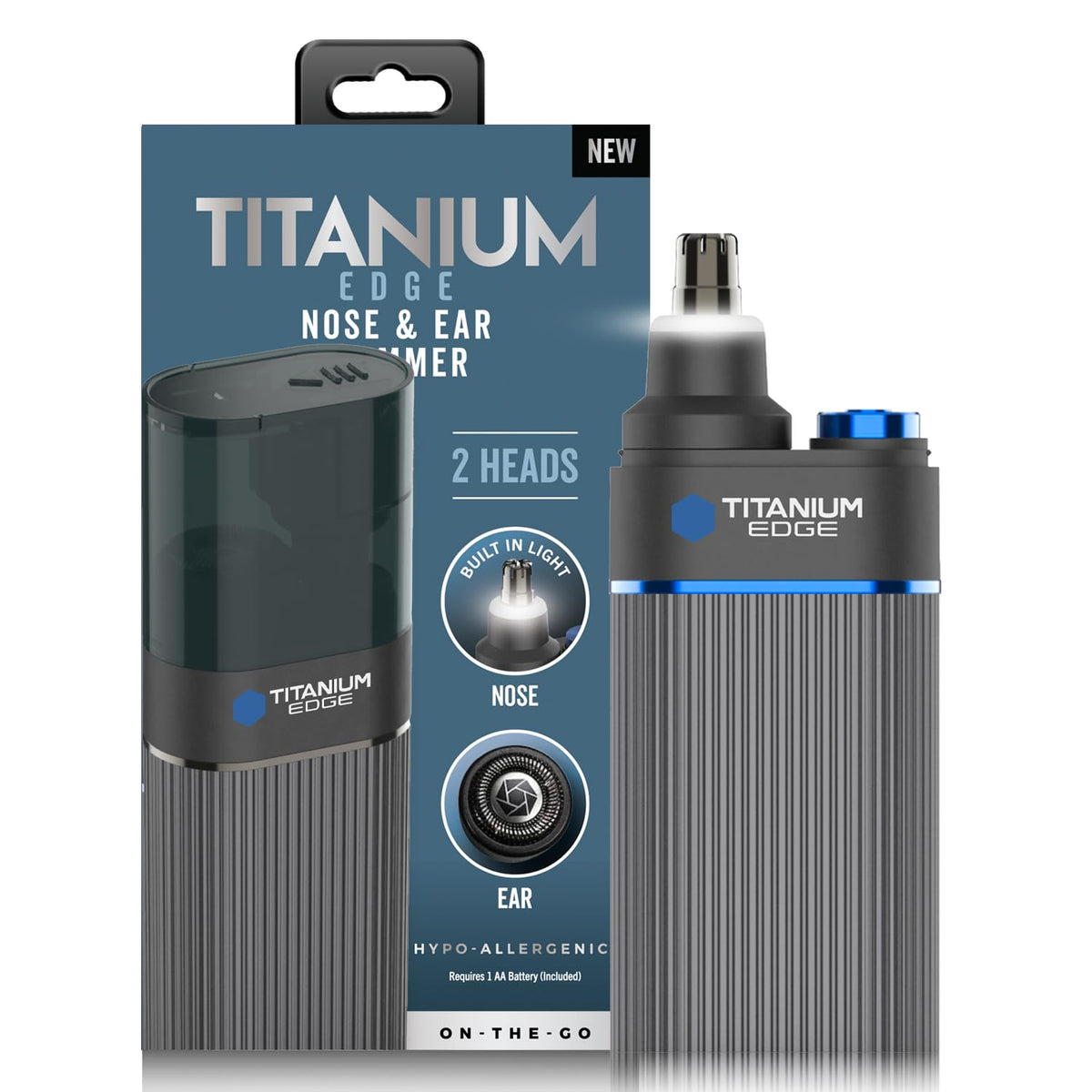 Microtouch Titanium Edge ear-nose-trimmer for precise, compact grooming.