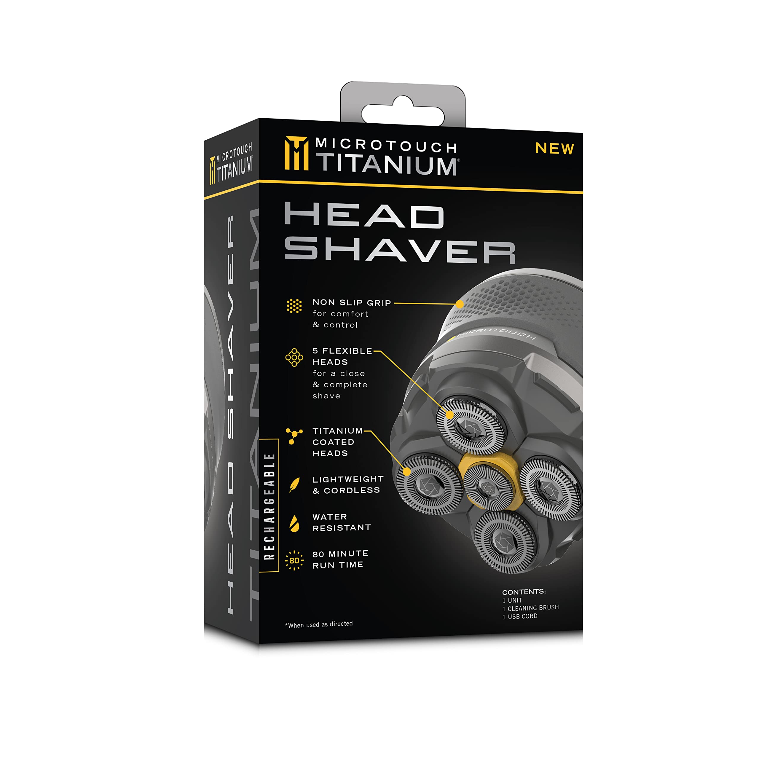 MicroTouch Titanium Head Shaver charge dock ensures convenient power recharging.