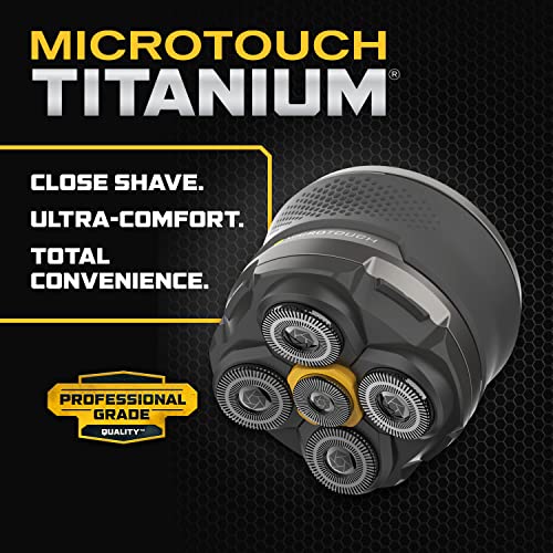 MicroTouch Titanium Head Shaver top view highlighting compact cordless design.