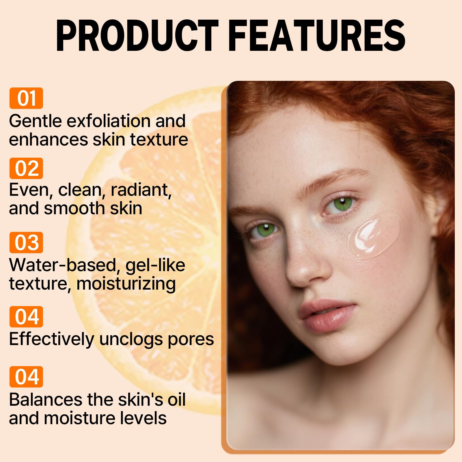 Miehoous gel exfoliante naranja – aplicación facial rápida y agradable.