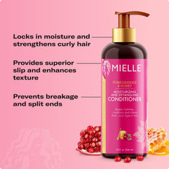 Acondicionador Mielle Organics Granada y Miel, desenredo-facil; reduce el quiebre al peinar.