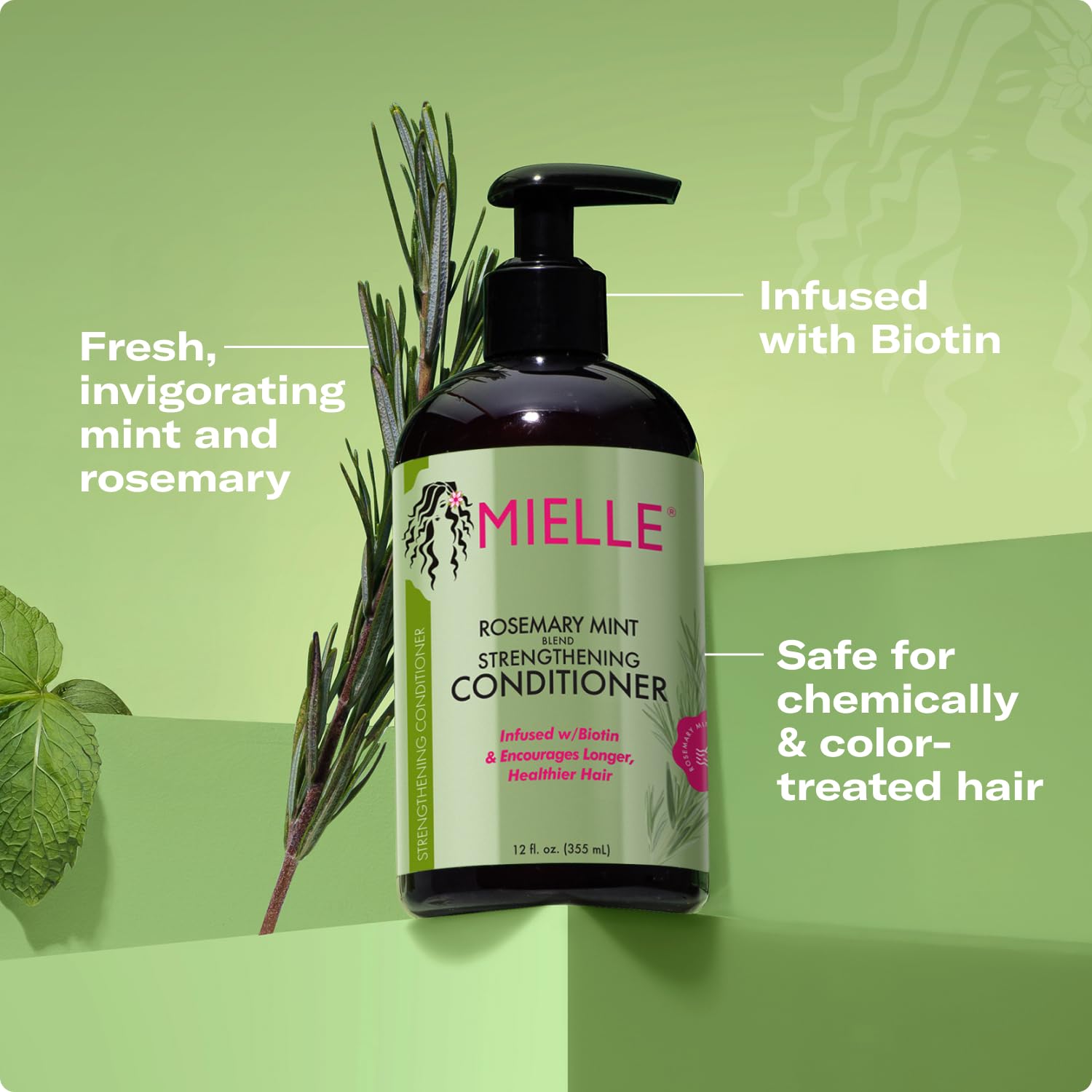 Aroma fresco de romero y menta en el acondicionador Mielle.