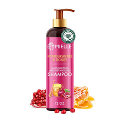 Mielle Organics Granada y Miel Desenredante champú botella: facilita desenredar y limpiar el cuero cabelludo.