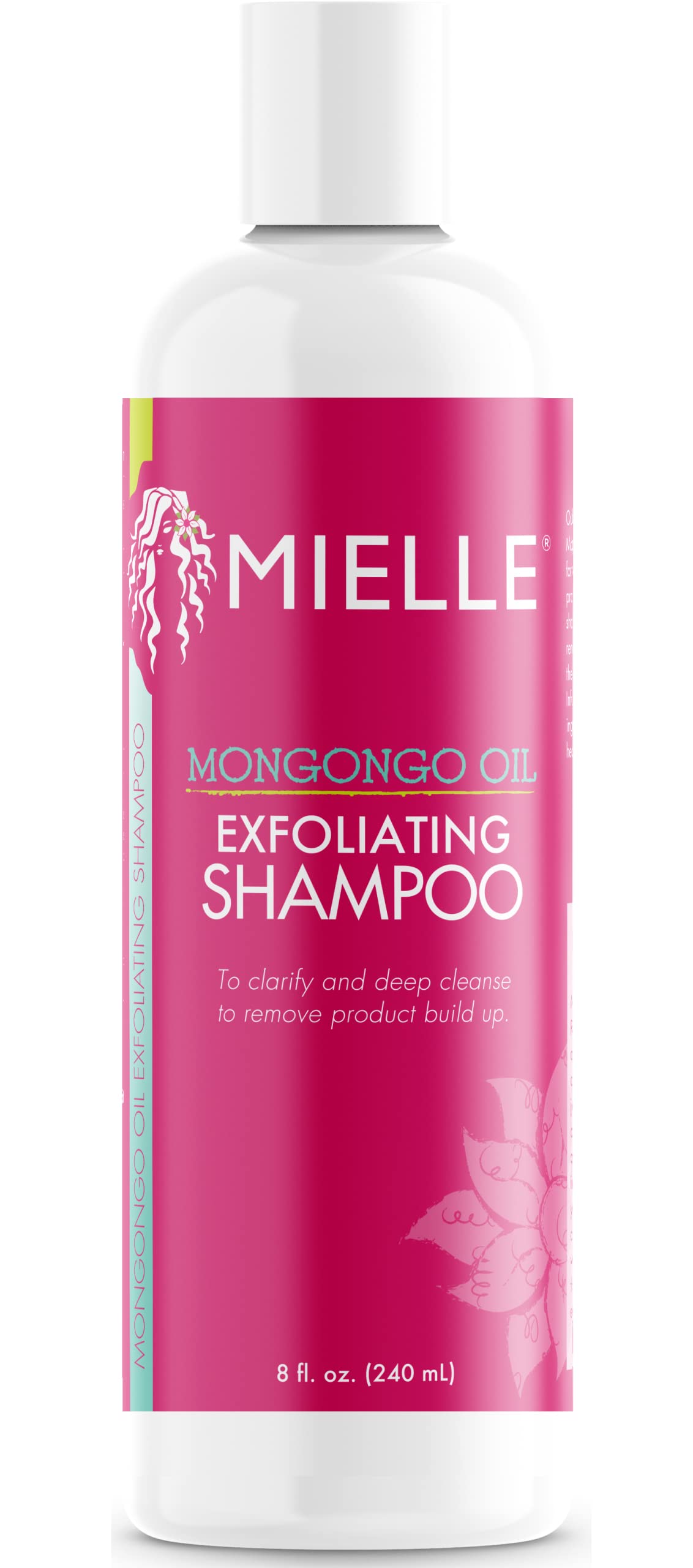 Mielle Organics Mongongo Oil Exfoliating Shampoo bottle purifying scalp while maintaining moisture.