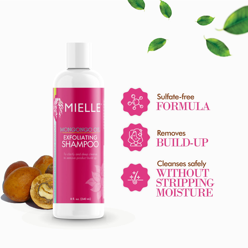 Creamy foam from Mongongo Oil Exfoliating Shampoo ready for cleansing without drying hair.