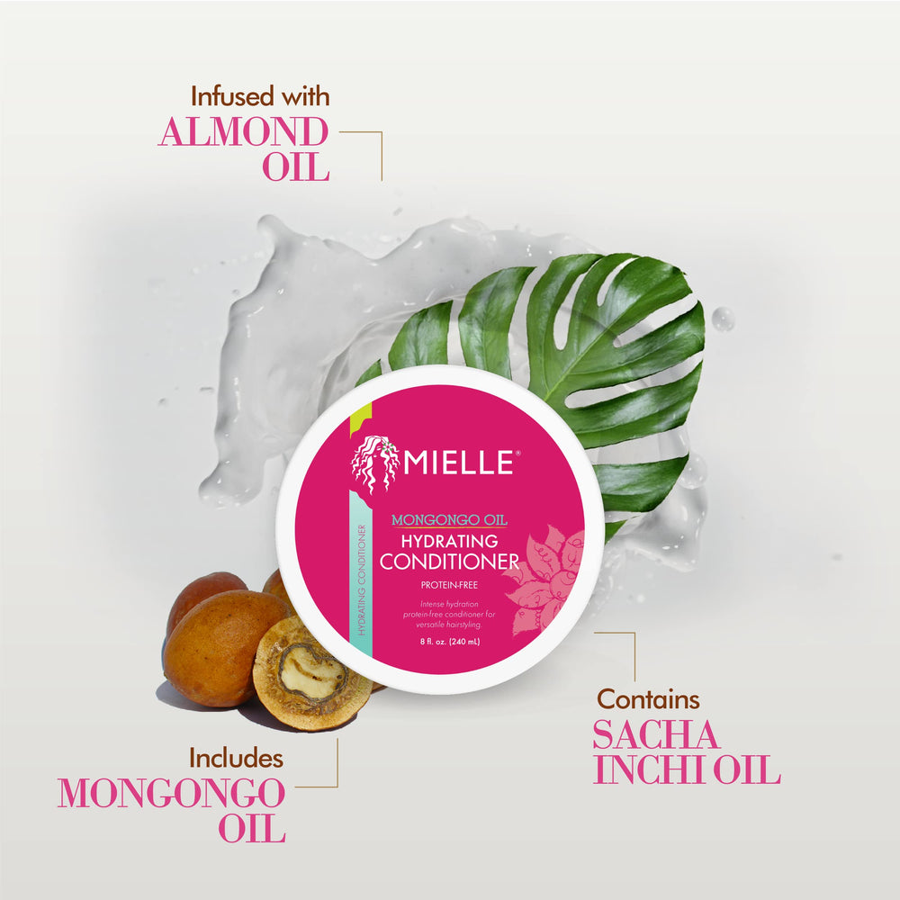 Textura cremosa del acondicionador Mongongo Oil para hidratación profunda.