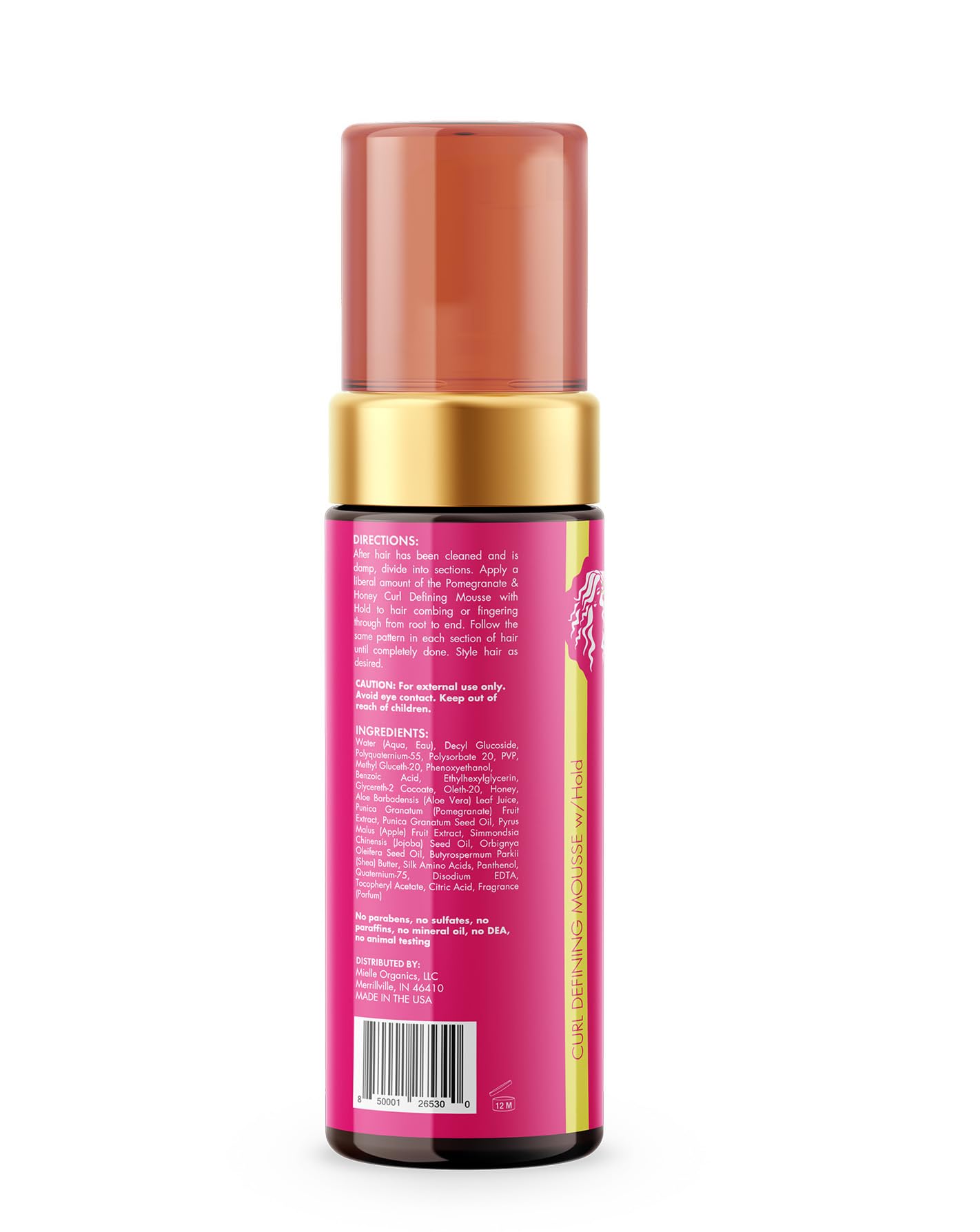Mielle Organics Mousse Granada Miel, aroma suave que realza la experiencia de peinado.