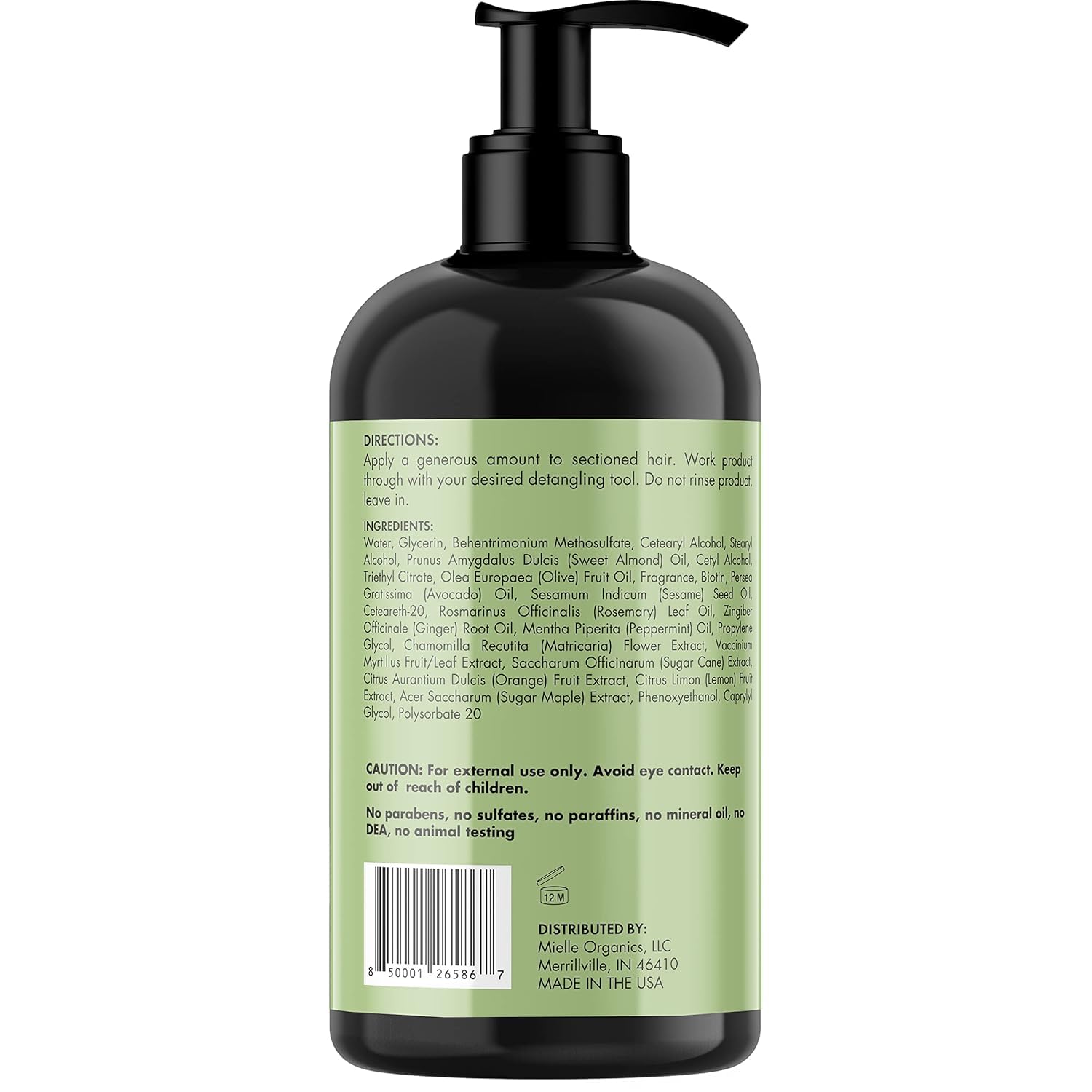 Embalaje de caja de Mielle Organics romero-menta, presentación del producto.