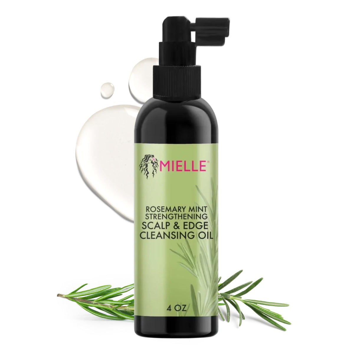 Mielle Organics Rosemary & Mint scalp oil bottle for easy cleansing and refreshing care.