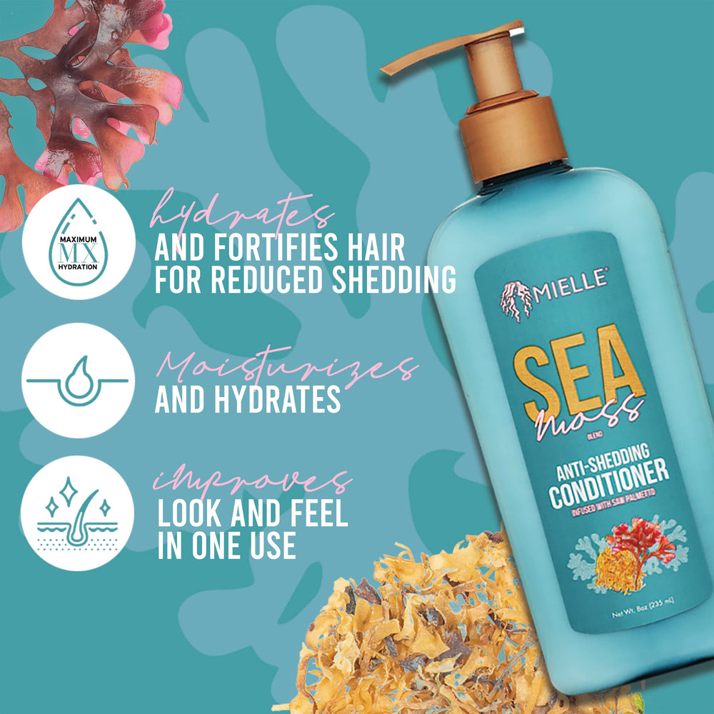 Sea Moss acondicionador para cabello seco, ofrece hidratación profunda y suavidad.
