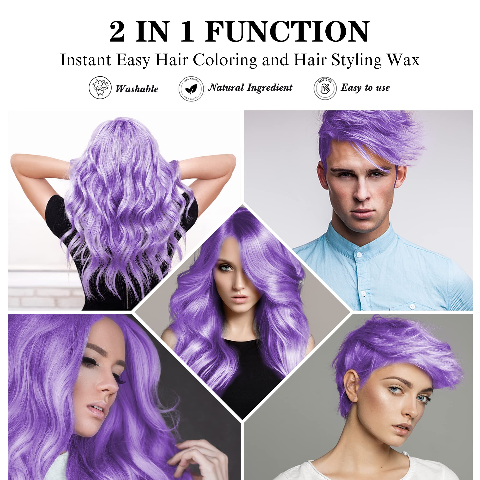 Mifeloy Purple Hair Color Wax being applied with fingertips shows molding and instant color.