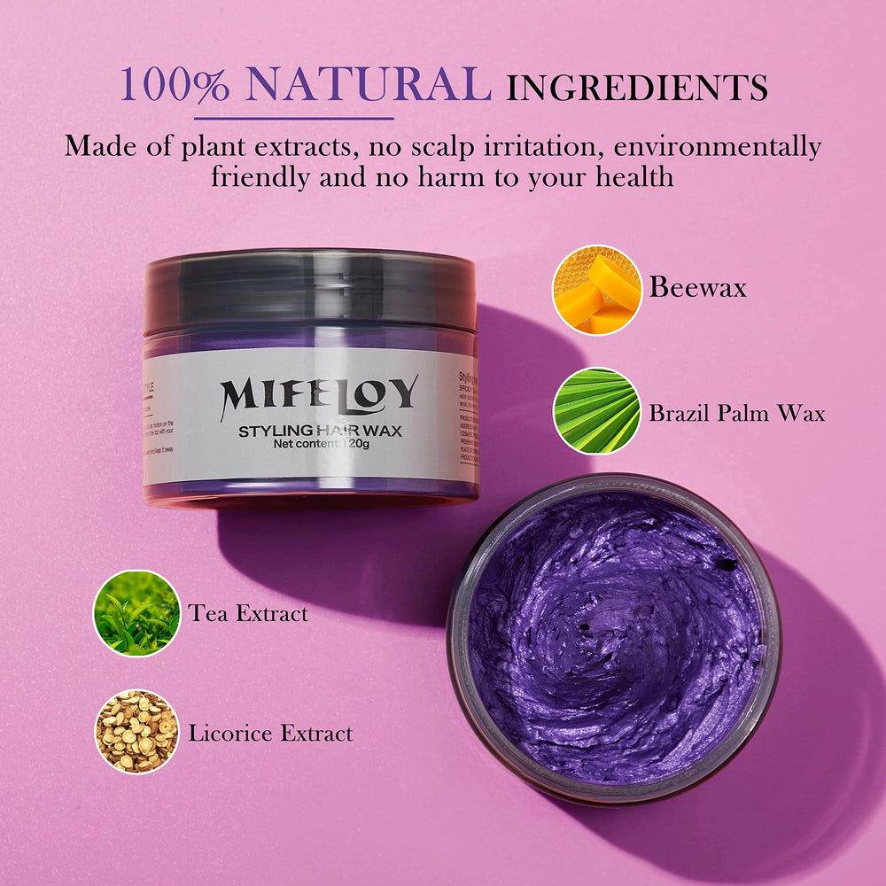 Mifeloy Purple Temporary Hair Color Wax open tin reveals creamy texture for easy application.
