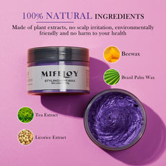 Mifeloy Purple Temporary Hair Color Wax open tin reveals creamy texture for easy application.