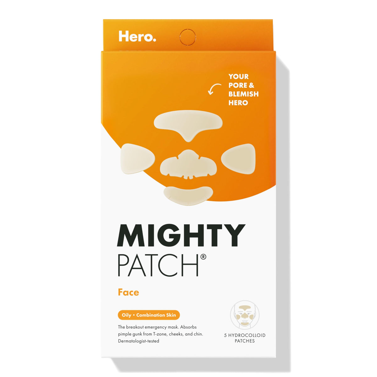 Mighty Patch Face: parche hidrocoloide XL para la frente, cobertura para brotes grandes durante la noche.