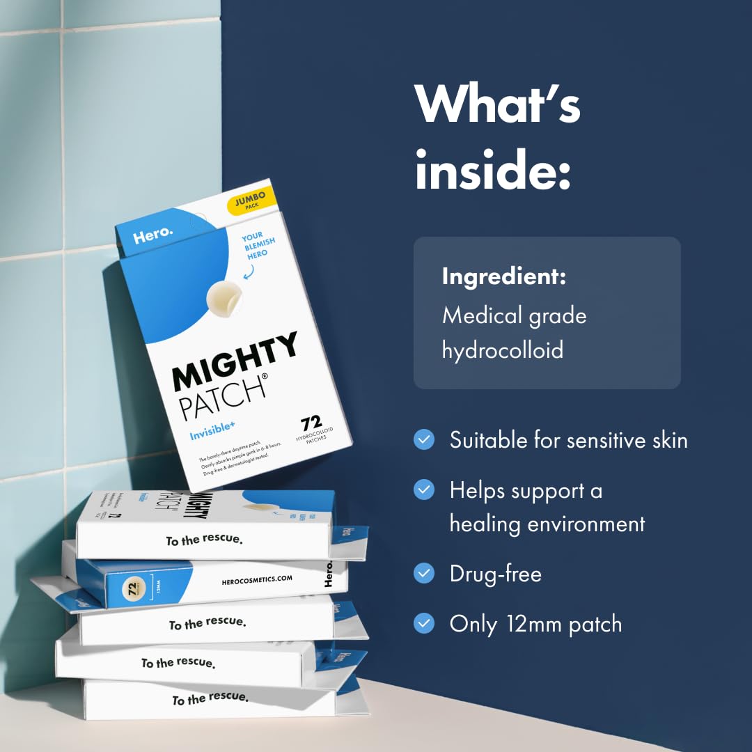 Mighty Patch Invisible+ jumbo 72-pack offers multiple patches for ongoing use.