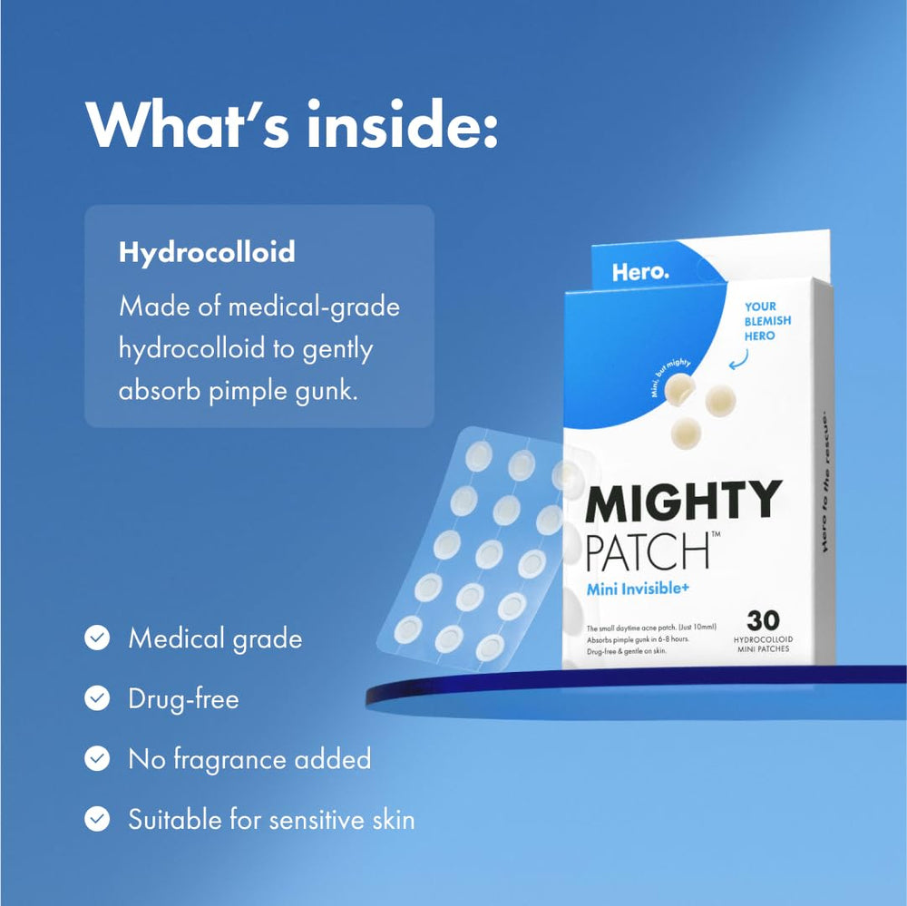 Mighty Patch Mini Invisible+ 10 mm diseño ultrafino para mayor comodidad.