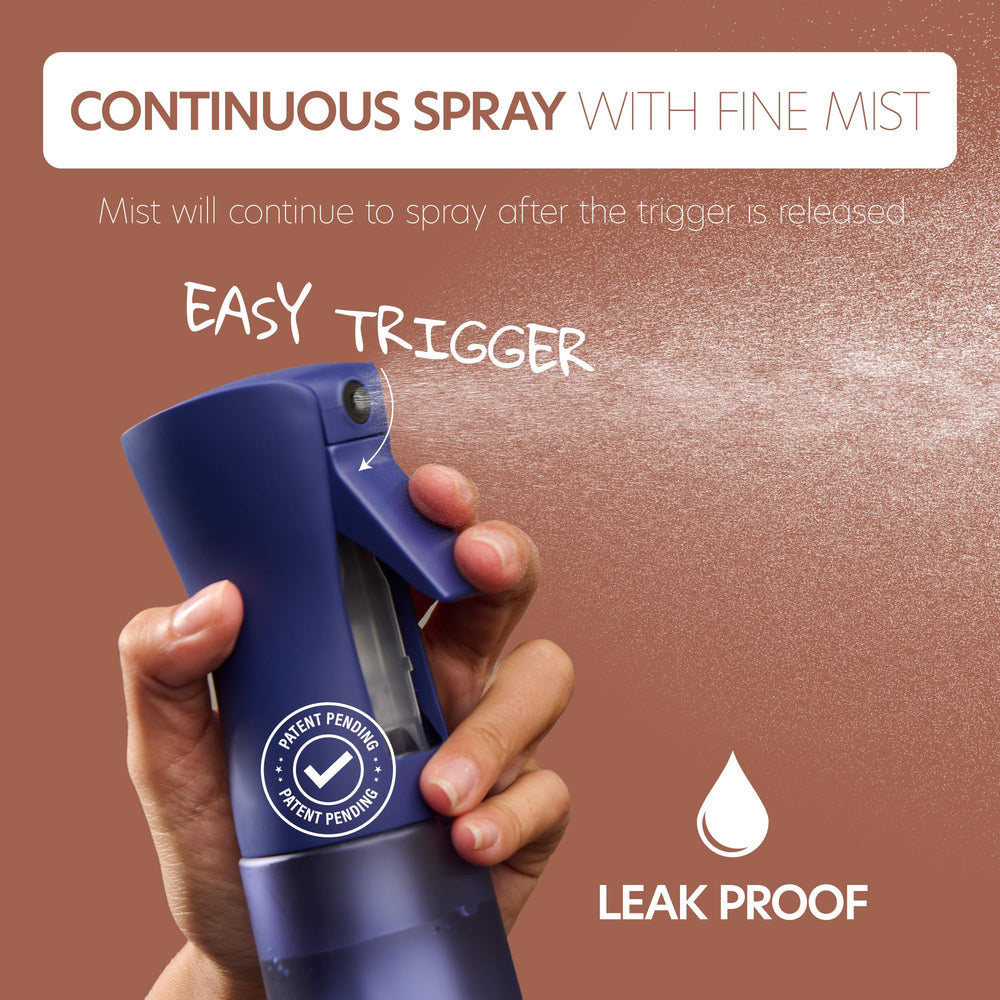 MIGHTY STRONG fine-mist sprayer for haircare, hydrated and evenly distributed.