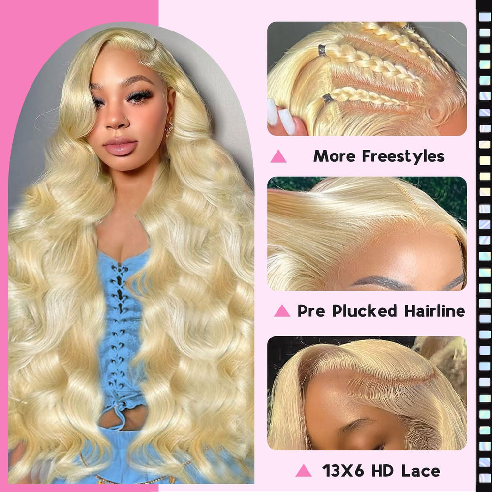 Migura 613 blonde body-wave texture showcases fullness and shine.