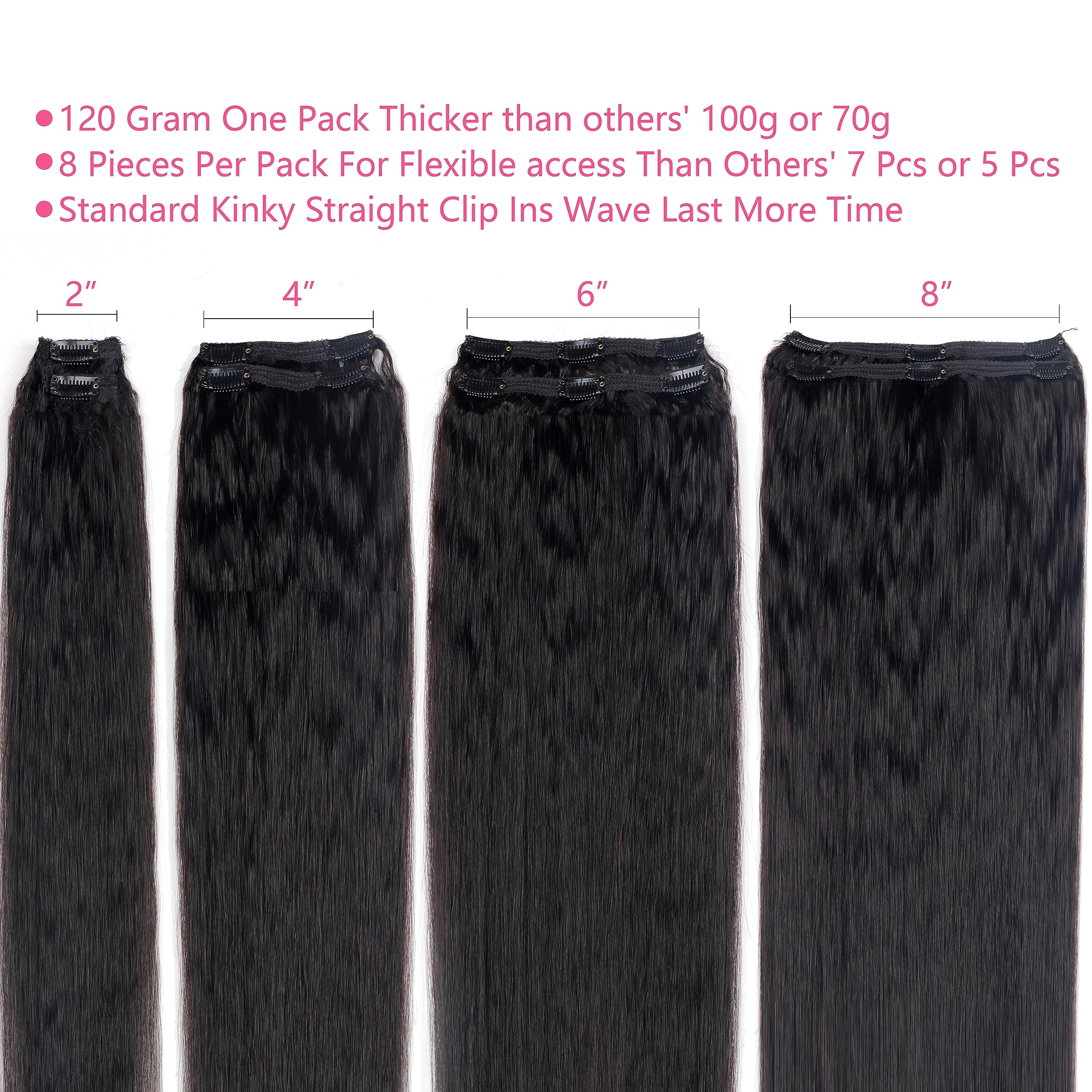 Mihugass kinky straight clip-in extensions double weft detail showing dimensional fullness.
