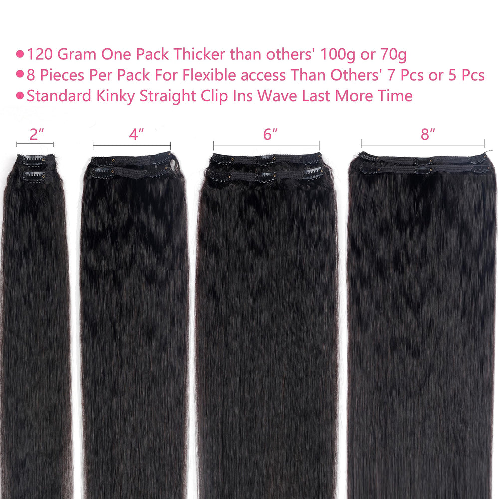 Mihugass kinky straight clip-in extensions double weft detail showing dimensional fullness.
