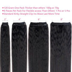 Mihugass kinky straight clip-in extensions double weft detail showing dimensional fullness.