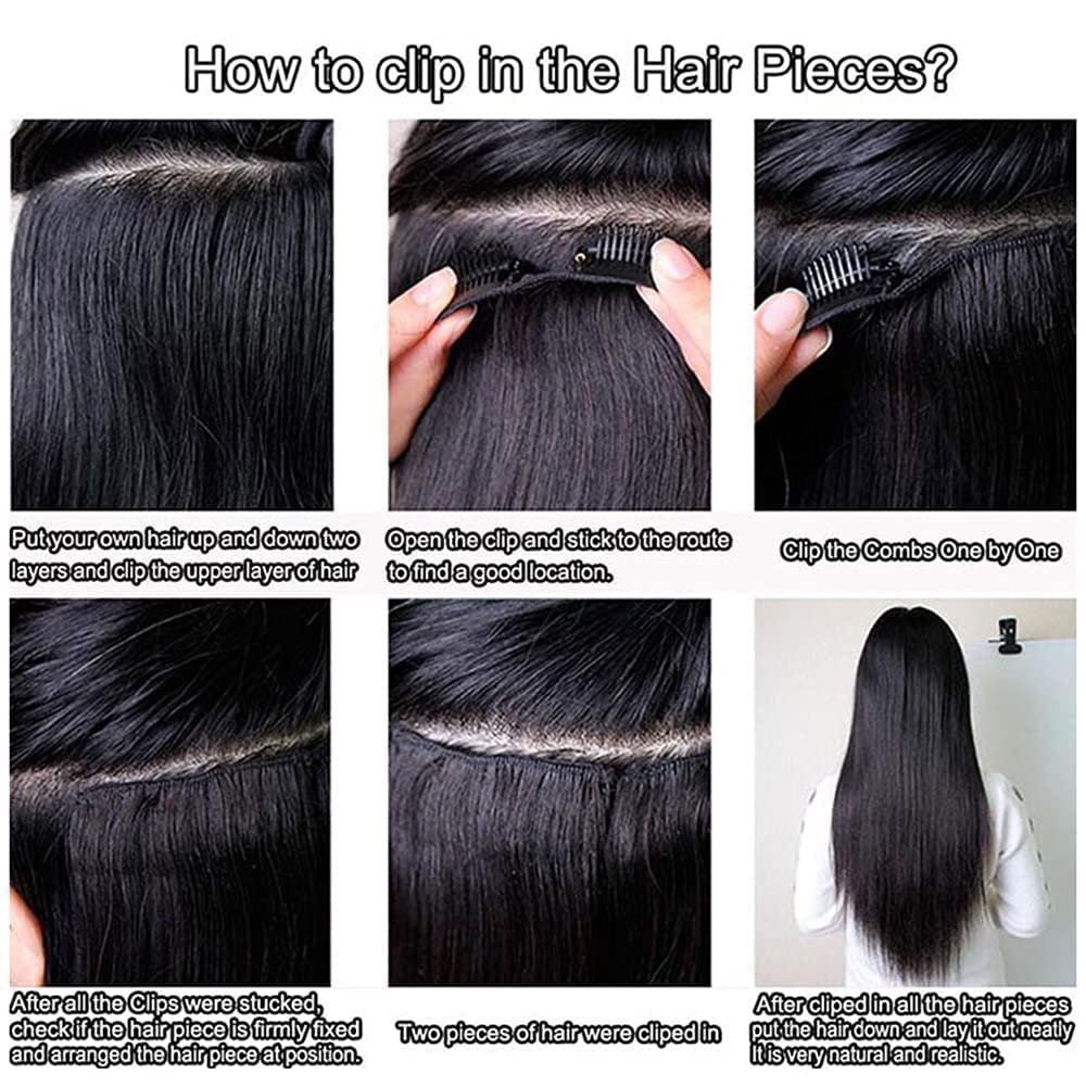 Mihugass kinky straight clip-in extensions easy clip-in design ready for quick styling.