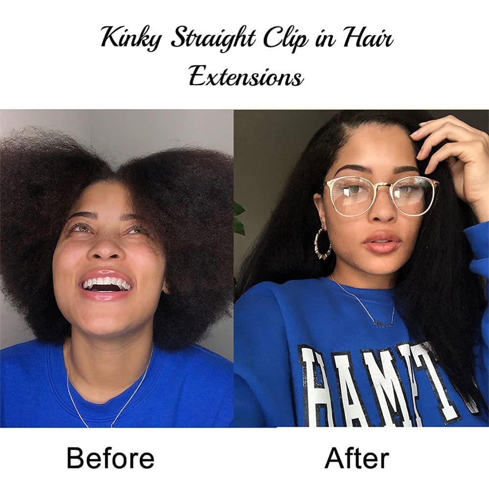 Mihugass kinky straight clip-in extensions natural black shade for seamless color match.